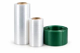 Rollos de emplaye transparente y fleje verde